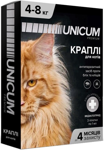 Краплі UNICUM Premium від бліх та кліщів для кішок вагою 4-8 кг (1 ампл)