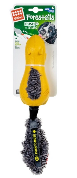 Іграшка для собак GiGwi Push to mute Білка з пищалкой що відключається, жовтий , гума, штучне хутро, 30 см. А23924 фото
