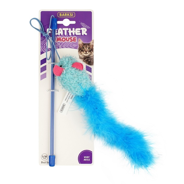 Іграшка для Котів Barksi Feather Mouse Мишка на вудочці 30 см А22169 фото