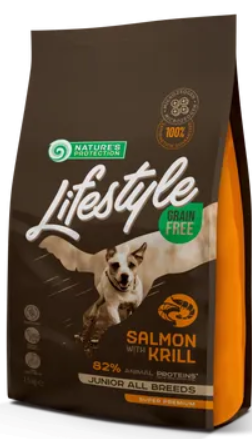 Сухий беззерновий корм з лососем та крилем для цуценят всіх порід Lifestyle Grain Free Salmon with Krill Junior All Breeds 1.5кг