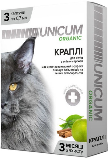 Краплі UNICUM ORGANIC від бліх та кліщів для кішок А09050 фото