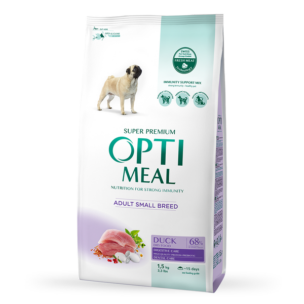 OPTIMEAL™. Повнораціонний сухий корм для дорослих собак малих порід - качка 1.5кг