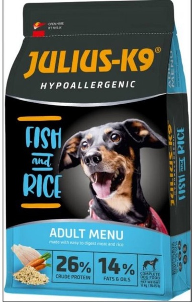 Сухий гіпоалергенний корм для дорослих собак Julius-K9 з рибою і рисом