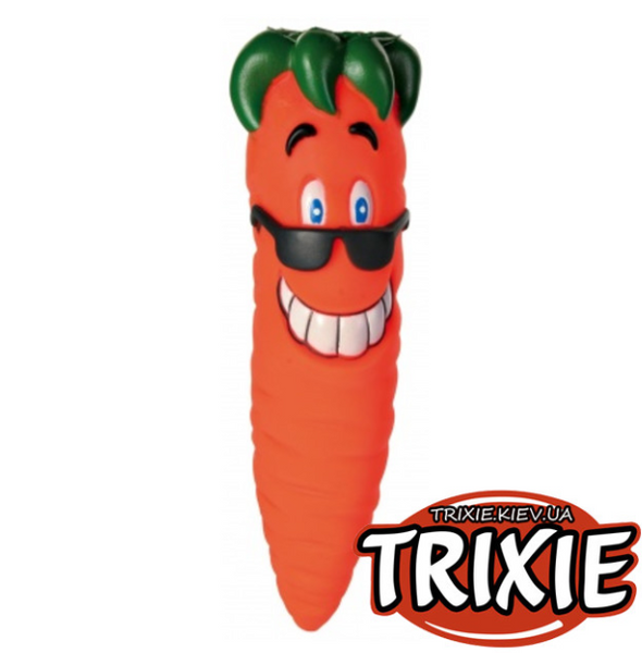Морква в окулярах пищалка іграшка TRIXIE вініл із зв'язком 20см 2157 фото
