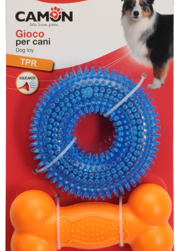 Іграшка для собак - набір кільця TPR і кістки з пищалкою А25710 фото