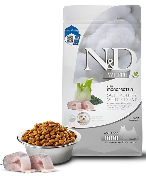 Farmina (Фарміна) N&D Сухий корм з сібасом, спіруліною і фенхелем для дорослих собак міні порід з білою шерстю, 2 кг А31112 фото