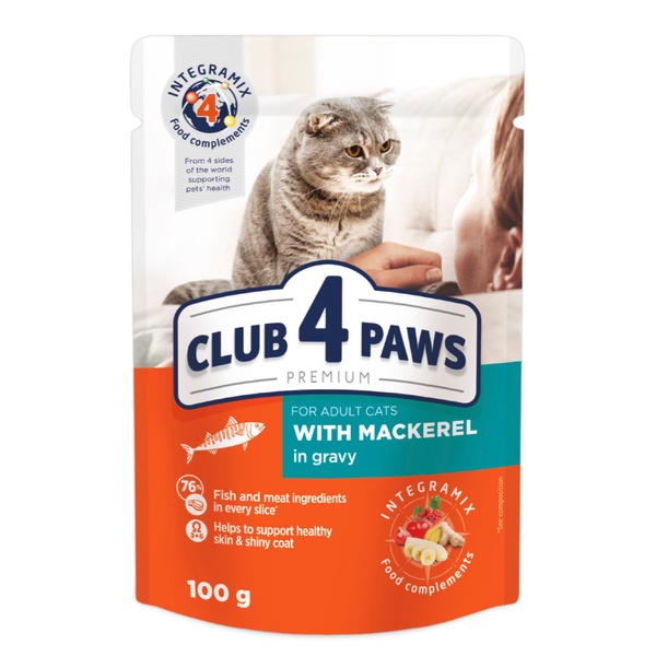 Клуб 4 Лапи Вологий корм з макреллю в соусі для дорослих котів