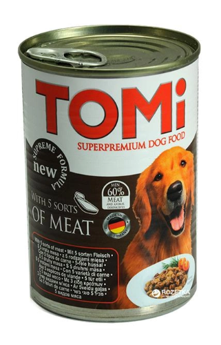Вологий корм для собак TOMi п'ять видів м'яса 400 г А06930 фото
