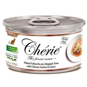 Cherie (Шері) Yellowfin mix Skipjack Tuna with Chicken Entrеes in Gravy - Вологий корм з тунцем та куркою для дорослих кішок (шматочки в соусі) А33624 фото