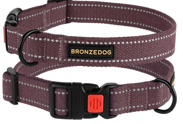 Нашийник для собак BronzeDog Сotton світловідбиваючий брезент, з пластиковою пряжкою чері 35-45 мм