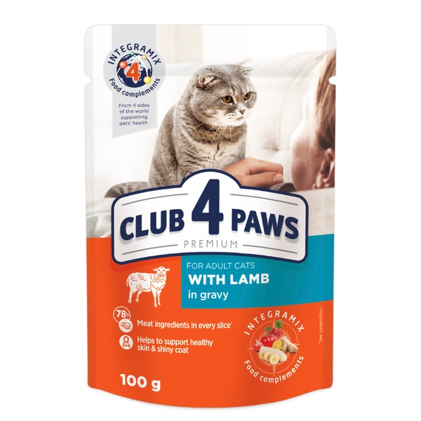 Клуб 4 Лапи Вологий корм з ягням у соусі для дорослих котів