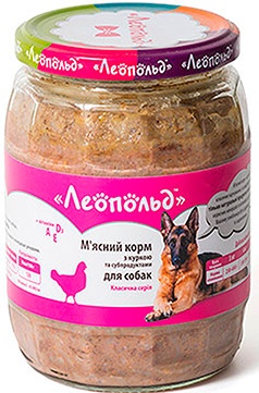 Леопольд М'ясний корм для собак з куркою та субпродуктами 670г