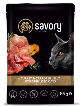 Вологий корм для котів Savory Sterilized 85 г - індичка та морква