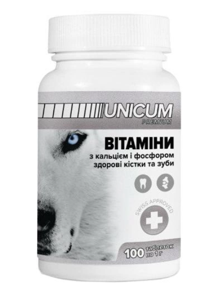 Вітаміни Unicum Premium 'здорові зуби та кістки' для собак 100 табл. 100 г А08147 фото