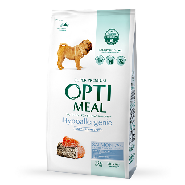 OPTIMEAL™. Гіпоалергенний повнораціонний сухий корм для дорослих собак середніх та великих порід – лосось 1.5кг А06554 фото