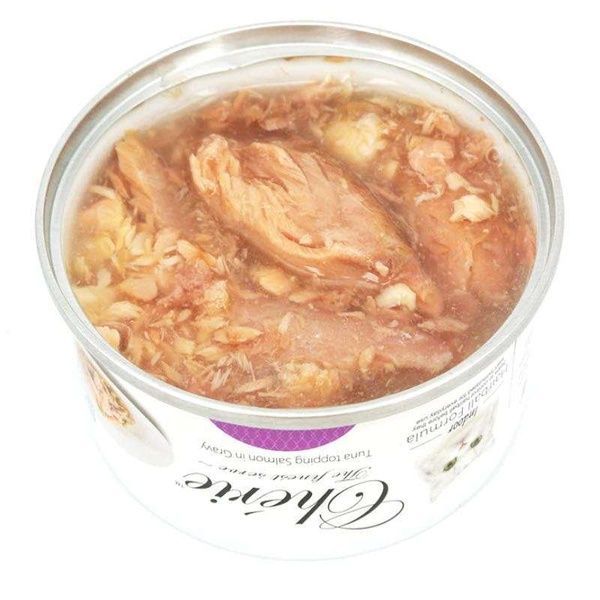 Вологий корм для котів Cherie Hairball Control Tuna&Salmon, зі шматочками тунця та лосося в соусі, для запобігання утворення шерстяних грудочок, 80 г