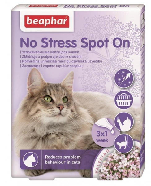 Заспокійливі краплі Беафар на холку від стресу, антистрес для котів 1 піпетка А02243 фото