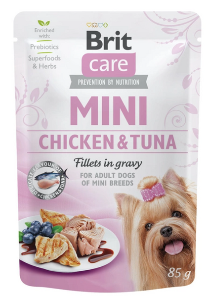 Консервований корм 'Brit Care Dog' Mini Chicken & Tuna Fillets In Gravy 'Вологий корм з куркою та тунцем для собак' 85 г А13420 фото
