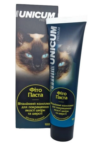 Фіто-паста для котів та кошенят Unicum Вітамінний комплекс для покращення якості шкіри та шерсті 100грм А23734 фото