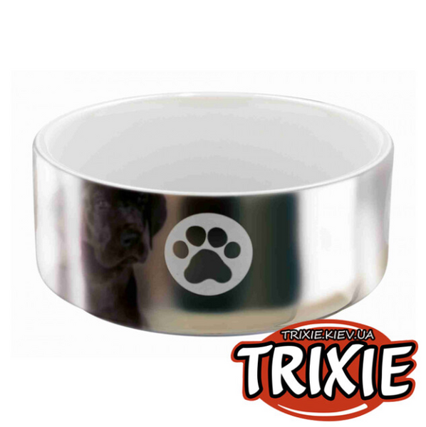 Миска керамічна для собак TRIXIE - з малюнком 0,3 л/12 см, колір: сріблястий/білий
