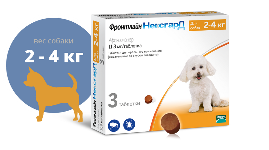 NexGard Нексгард таблетка проти бліх та кліщів (1 шт) для собак вагою від 2 до 4 кг