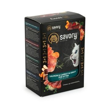 Набір вологого корму для кошенят Savory Kitten 3+1 шт -85 г - лосось та морква