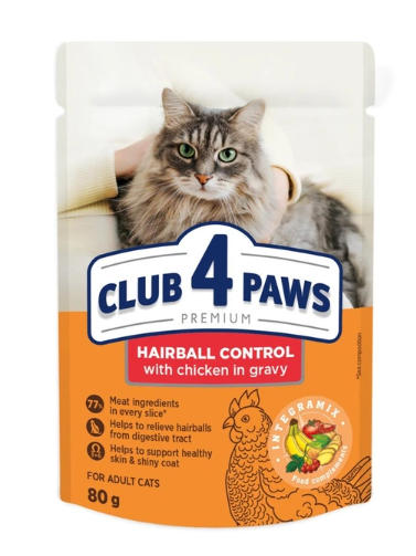 Клуб 4 Лапи Вологий корм з куркою в соусі для дорослих котів з ефектом виведення шерсті