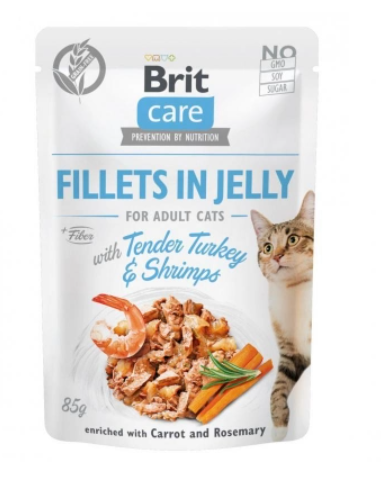 Вологий корм для котів Brit Care Cat pouch 85g филе в желе нежная индейка с креветками А13418 фото