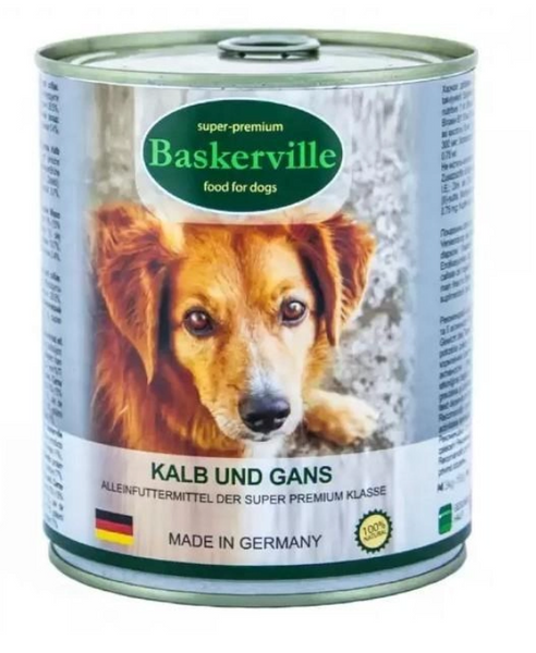 Вологий корм для собак Baskerville Super Premium з телятиною та м'ясом гусака 400 г