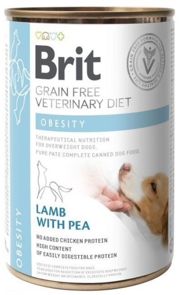 Вологий корм для собак Brit VetDiets Dog Obesity, при ожирінні та надмірній вазі, 400 г (ягня і горошок)