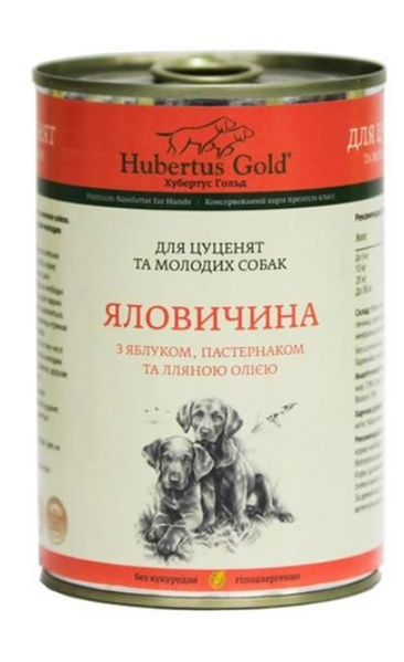 Консервований корм Hubertus Gold Говядина з яблуком та пастернаком для цуценят 400 г