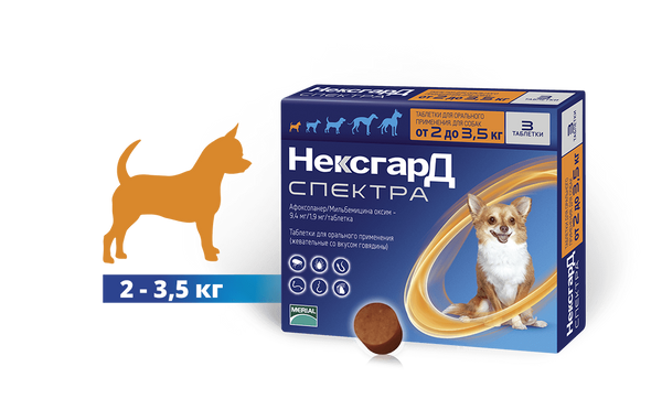 NexGard SPECTRA Нексгард СПЕКТРА таблетка проти бліх, кліщів, гельмінтів (1 шт) для собак вагою від 2 до 3,5 кг