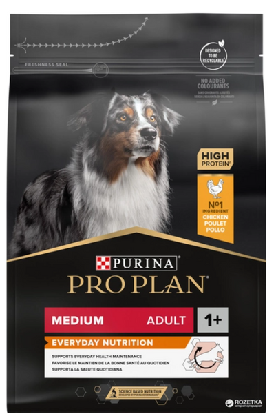 Сухий корм PRO PLAN Medium Adult 1+ Everyday Nutrion для дорослих собак середніх порід, з куркою 3 кг А00131 фото