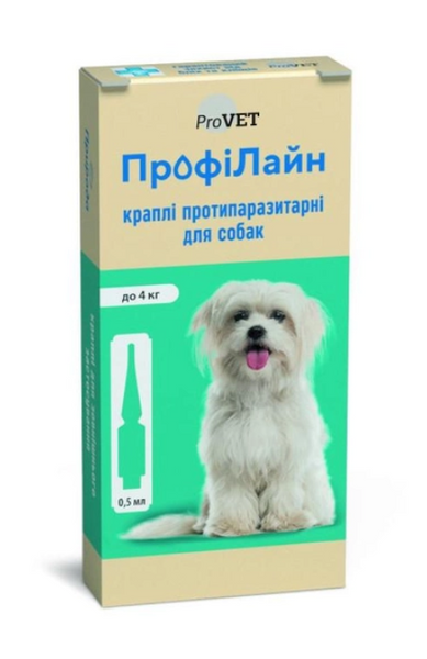 ProVET Краплі на холку Профілайн до 4 кг для собак (інсектоакарицид) 1 піпетка 0.5 мл