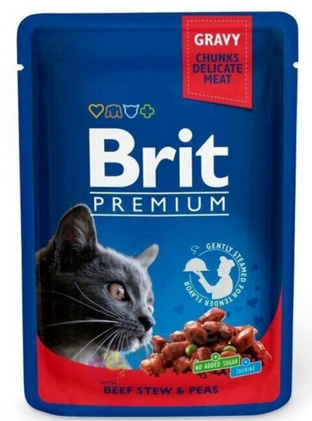 Вологий корм для котів Brit Premium Cat pouch 100 g тушена говядина и горох А01386 фото