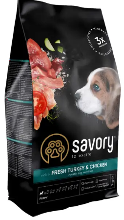 Сухий корм для цуценят Savory Puppy rich in Fresh Turkey & Chicken (індичка та курка)