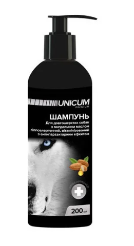 Шампунь Unicum Premium для довгошерстих собак, з мигдальним маслом, 200 мл