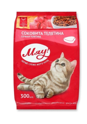МЯУ повнораціонний сухий корм для дорослих котів «З телятиною» 300 г