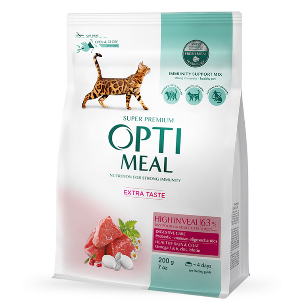 OPTIMEAL™. Повнораціонний сухий корм для дорослих котів з високим вмістом телятини