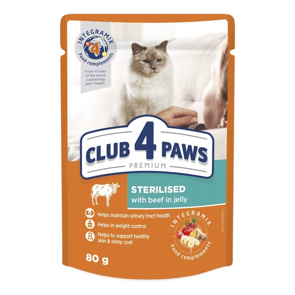 Клуб 4 Лапи Вологий корм з яловичиною в желе для стерилізованих котів
