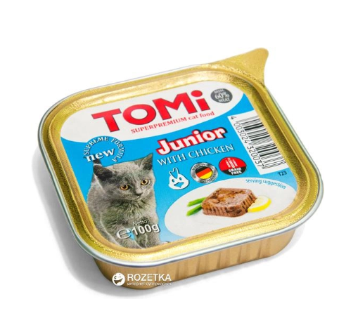 Вологий корм для кошенят TOMi Junior Паштет з куркою 100 г А21512 фото