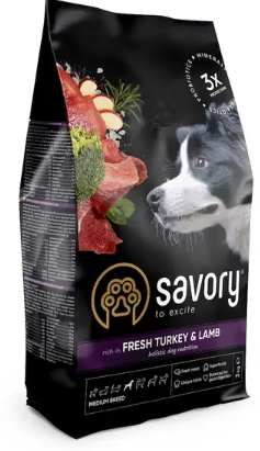 Сухий корм для собак середніх порід Savory Medium Breed rich in Fresh Turkey & Lamb (індичка та ягня)