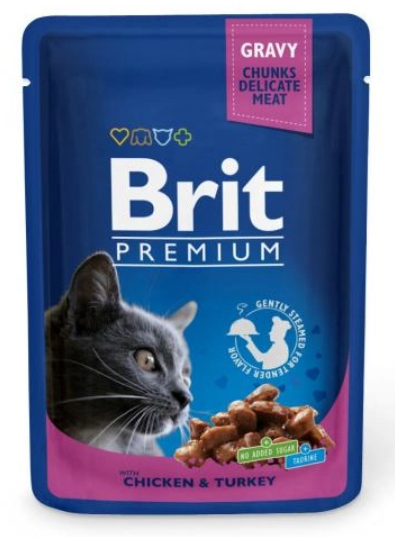 Вологий корм Brit Premium для котів з куркою та індичкою 100г