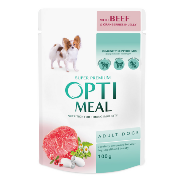 OPTIMEAL™. Повнораціонний консервований корм для дорослих собак з яловичиною та журавлиною у желе 85г А23898      фото