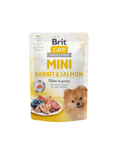 Вологий корм Brit Care Mini Rabbit & Salmon fillets in gravy для дорослих собак 85г А12361 фото