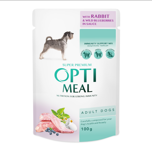 OPTIMEAL™. Повнораціонний консервований корм для дорослих собак з кроликом та чорницею у соусі 85г А23901 фото