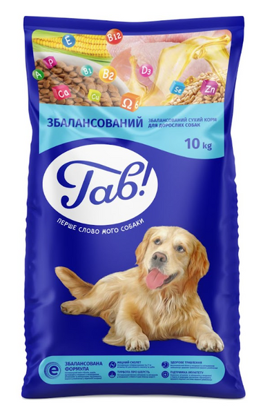 ГАВ повнораціонний сухий корм для дорослих собак з телятиною та рисом 10кг А06168 фото