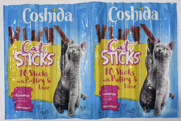 Ласощі для кішок Coshida м'ясні палички з птицею та лівером 1 паличка