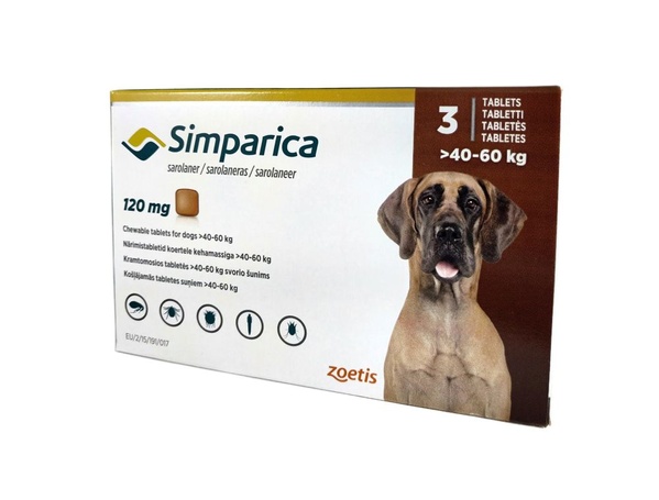 Сімпаріка жувальні таблетки для собак 40 - 60 кг від бліх та кліщів (1таблетка)