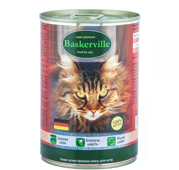 Baskerville Вологий корм для котів з мясом курки та сердечками А08935 фото